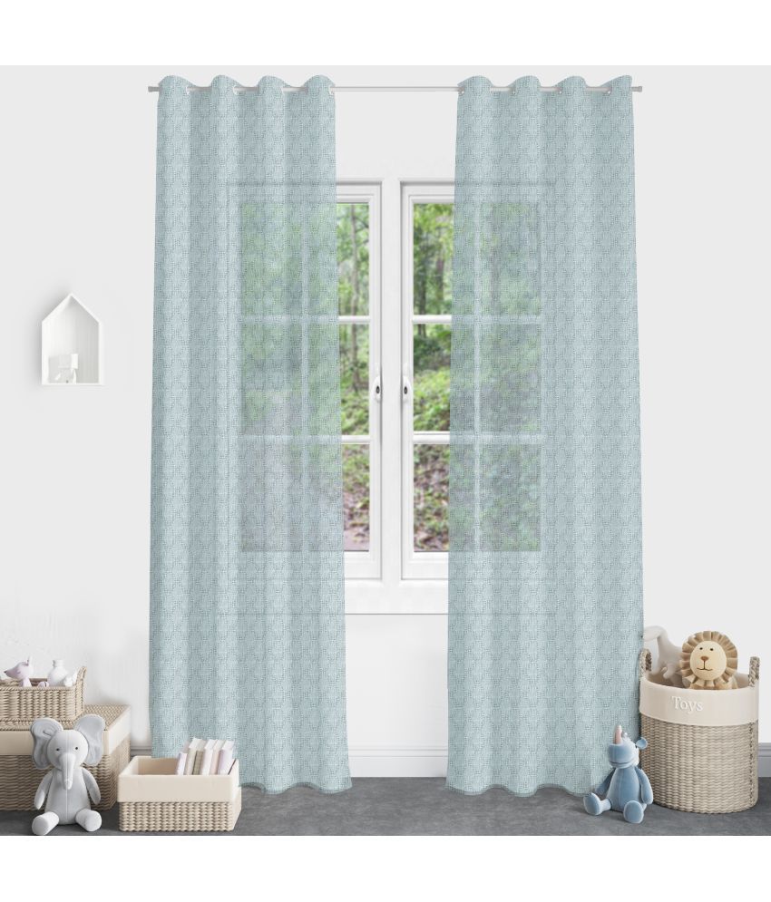     			DIVINE CASA Textured Semi-Transparent Eyelet Curtain 7 ft ( Pack of 1 ) - Green