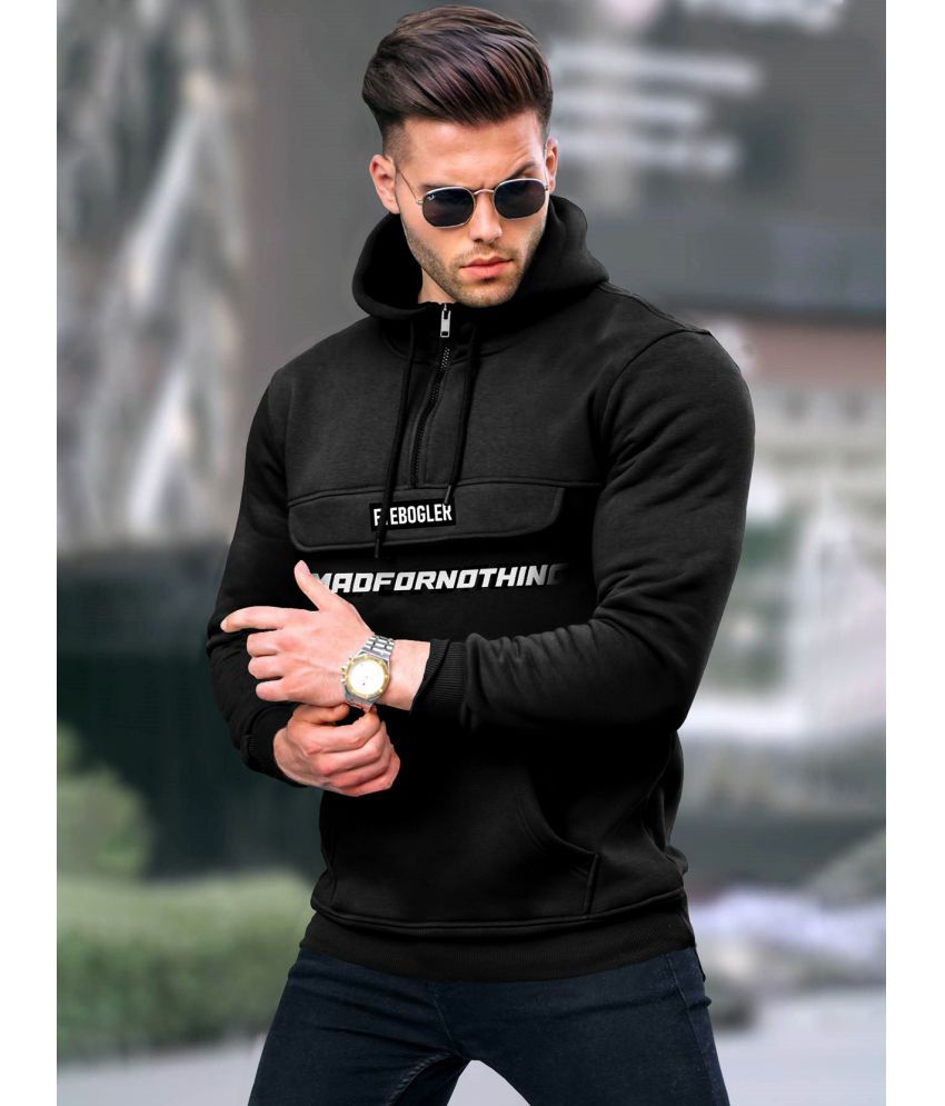     			Eyebogler Cotton Blend Hooded Men's Sweatshirt - Black ( Pack of 1 )