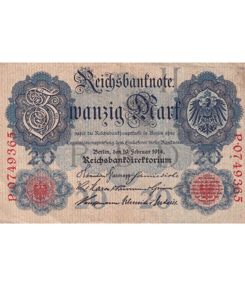     			GERMAN 20 MARK (1914 YEAR )BIG SIZE NOTE  Reichsbanknote