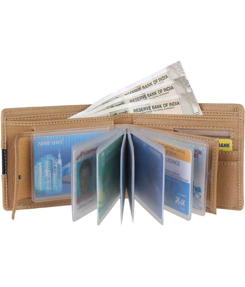     			HRFSTAR PU Solid Men's Regular Wallet With More Than 10 Slots For Card ( Beige , Pack of 1 )