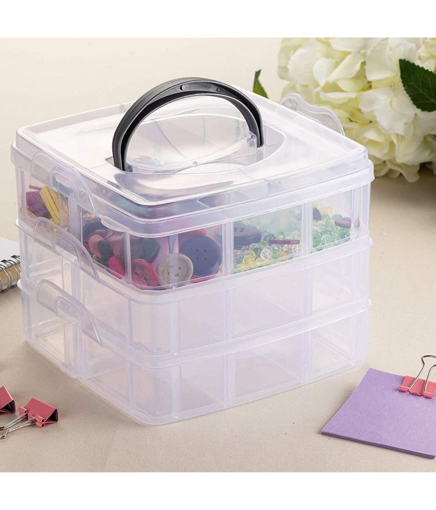     			Jewellery Organisers Plastic 3 layer 18 Grid Square Portable Transparent Storage Detachable Box Organizer Case for jewelry sewing button earrings Hair (Transparent)