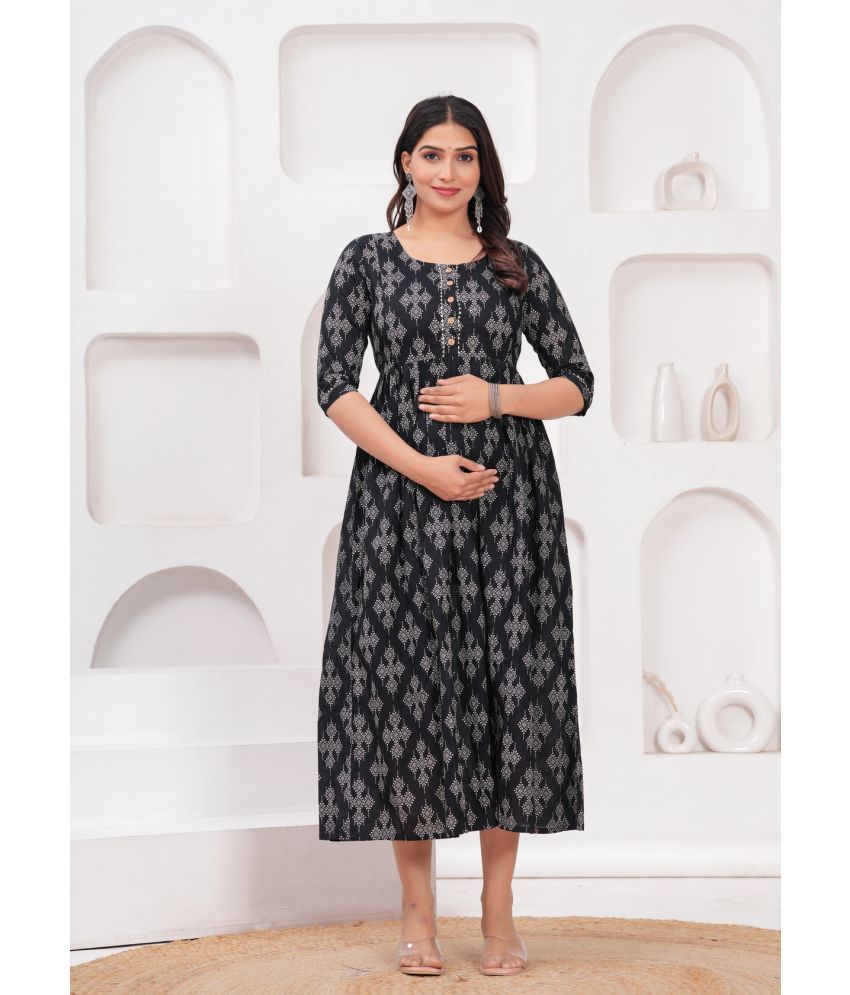     			Nitvan Black Cotton Maternity Kurta