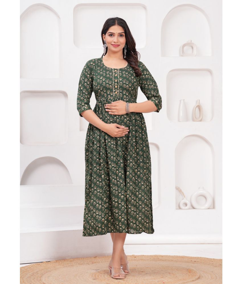     			Nitvan Green Cotton Maternity Kurta