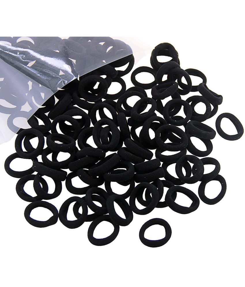     			Pack of 100 Pcs Mini Rubber Bands Hair Ties Soft Premium Cotton Stratchable Elastic Hair Bands Non-Slipy Small Ponytail Holder For Baby Kids Girls. (Black)