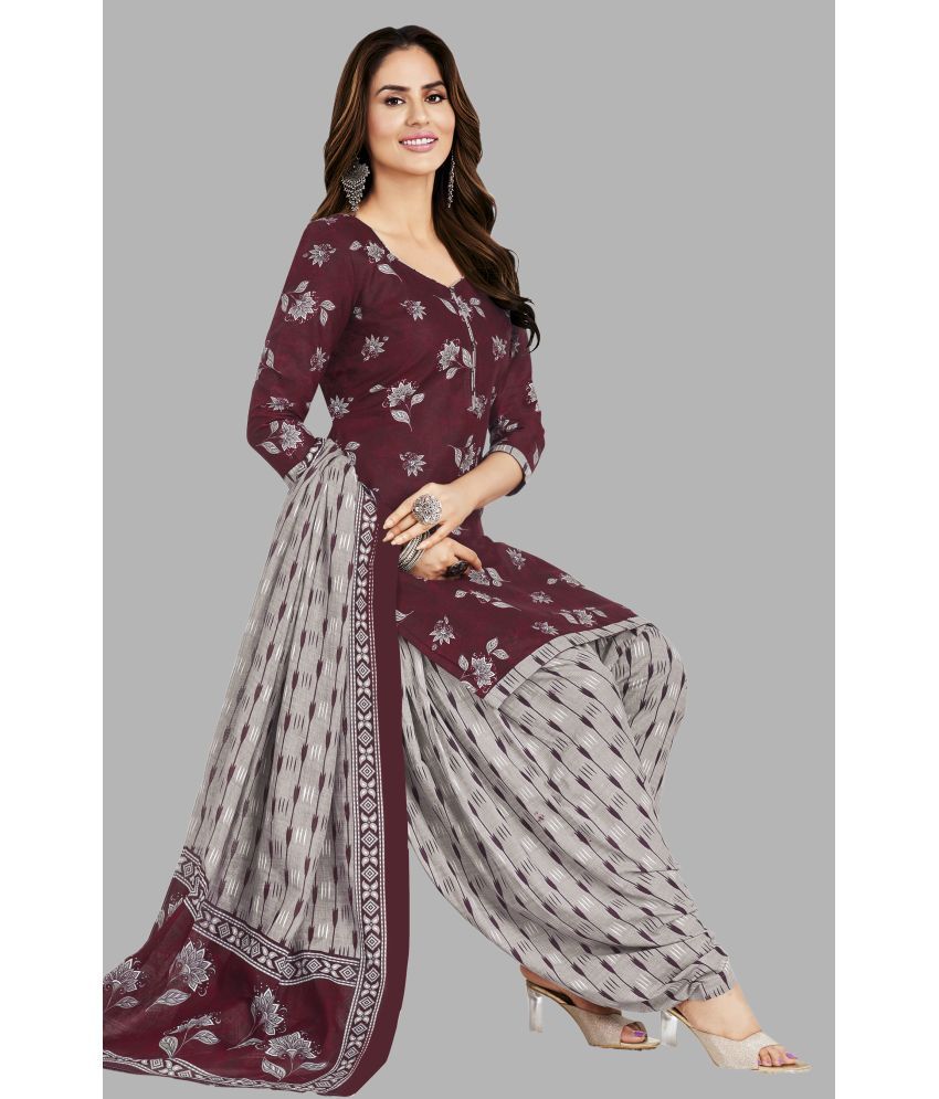     			SIMMU Unstitched Cotton Printed Dress Material - Maroon ( Pack of 1 )