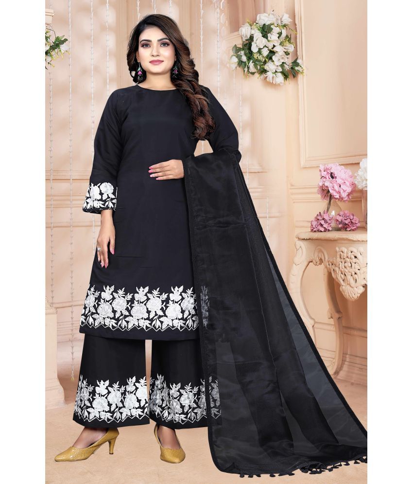     			Shree Ganesh Creation Silk Embroidered Kurti With Pants Women's Stitched Salwar Suit - Black ( Pack of 1 )