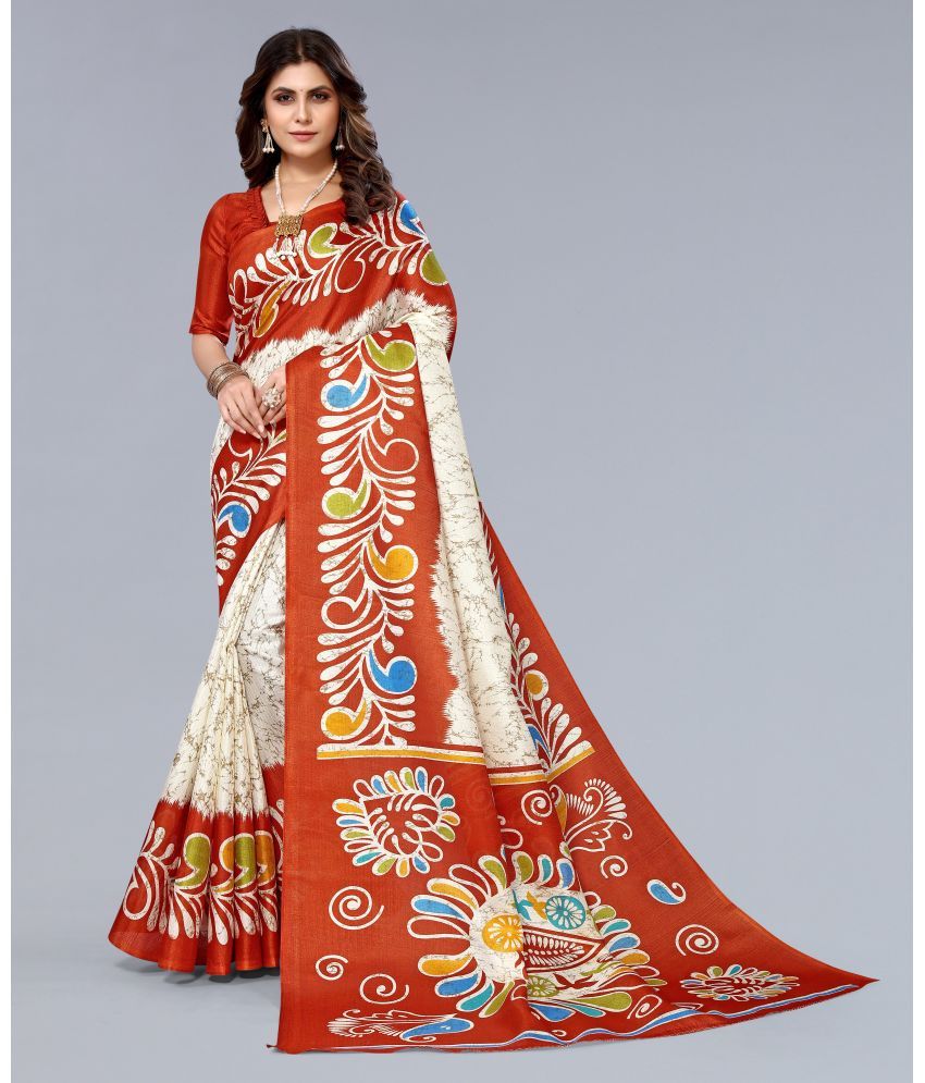     			Yashika Pack of 1 Art Silk Printed Saree With Blouse Piece ( Orange )