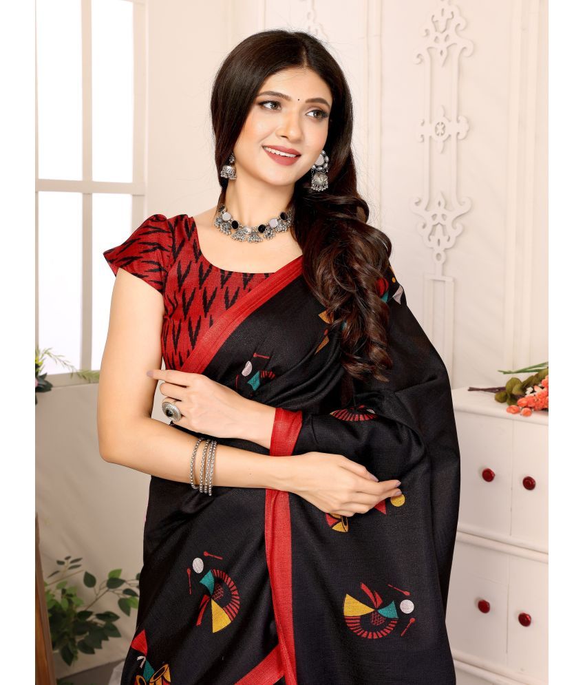     			Yashika Pack of 1 Art Silk Printed Saree With Blouse Piece ( Black )