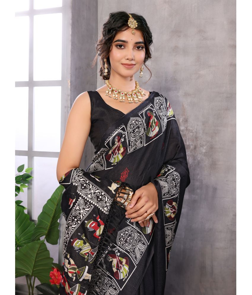     			Yashika Pack of 1 Art Silk Printed Saree With Blouse Piece ( Black )