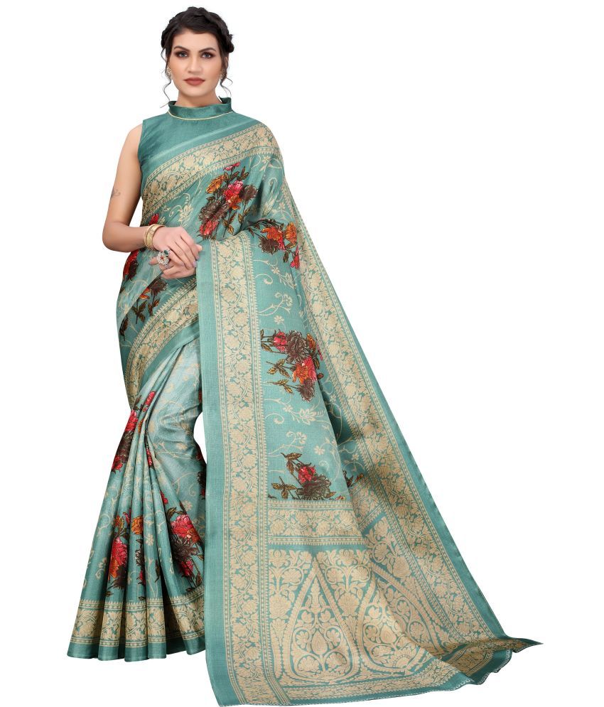     			Yashika Pack of 1 Art Silk Printed Saree With Blouse Piece ( Green )