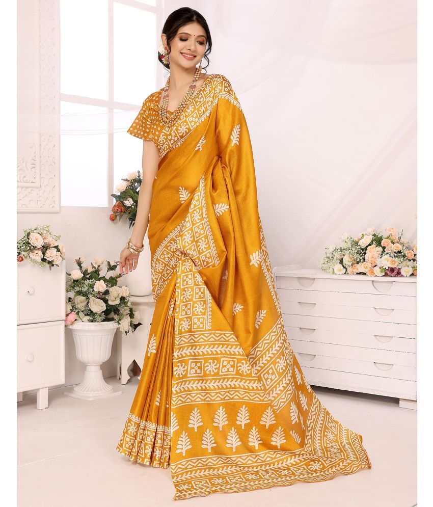     			Yashika Pack of 1 Art Silk Printed Saree With Blouse Piece ( Yellow )