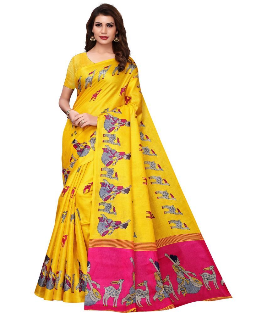     			Yashika Pack of 1 Art Silk Printed Saree With Blouse Piece ( Yellow )