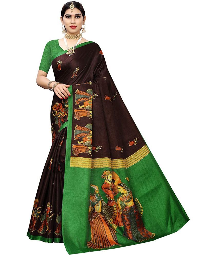     			Yashika Pack of 1 Art Silk Printed Saree With Blouse Piece ( Brown )