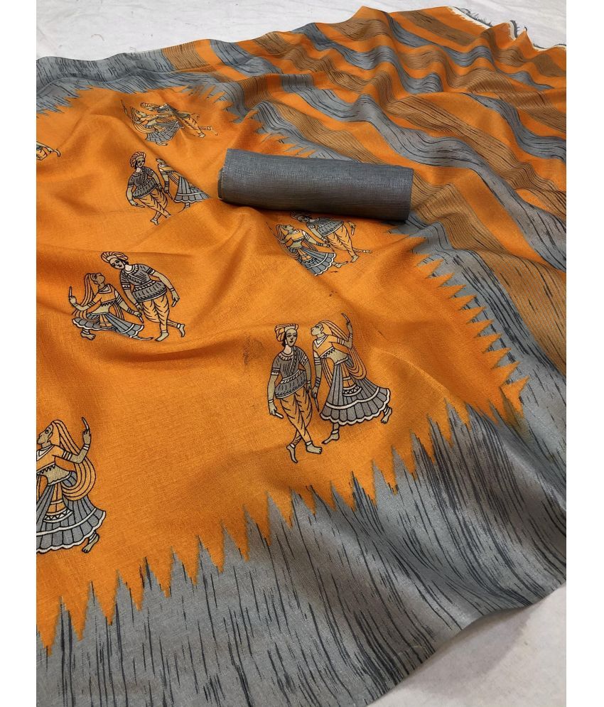     			Yashika Pack of 1 Art Silk Printed Saree With Blouse Piece ( Orange )