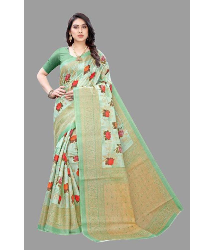     			Yashika Pack of 1 Art Silk Printed Saree With Blouse Piece ( Green )