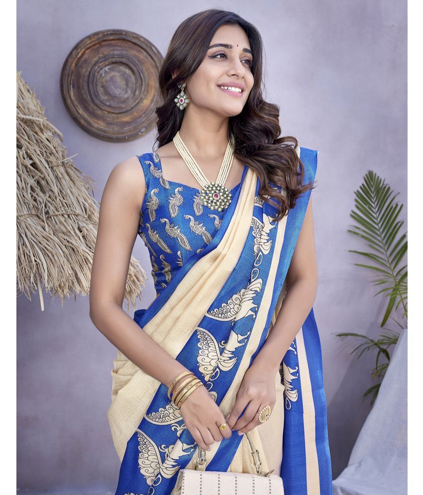     			Yashika Pack of 1 Art Silk Printed Saree With Blouse Piece ( Blue )