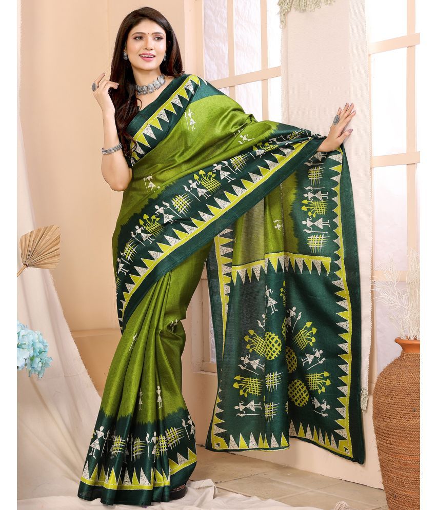     			Yashika Pack of 1 Art Silk Printed Saree With Blouse Piece ( Green )