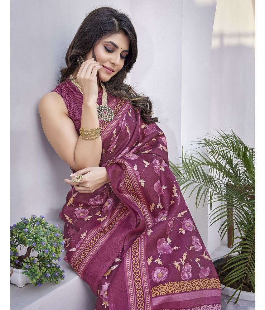     			Yashika Pack of 1 Art Silk Printed Saree With Blouse Piece ( Purple )