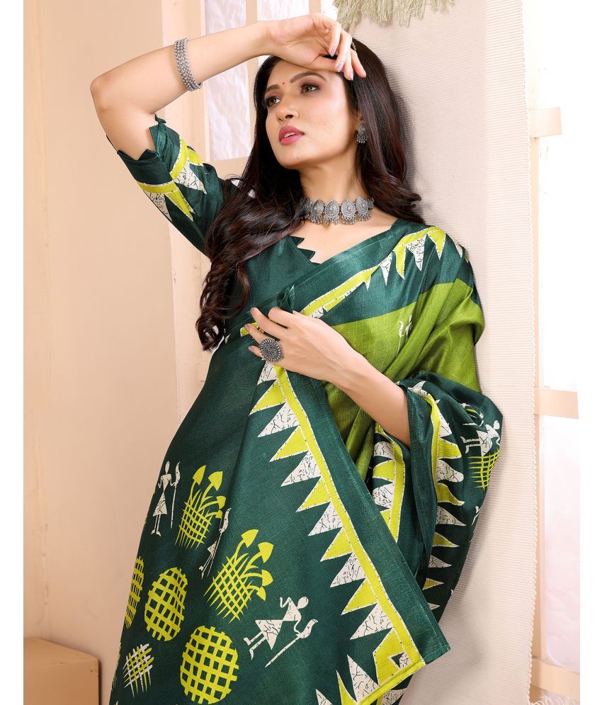     			Yashika Pack of 1 Art Silk Printed Saree With Blouse Piece ( Green )