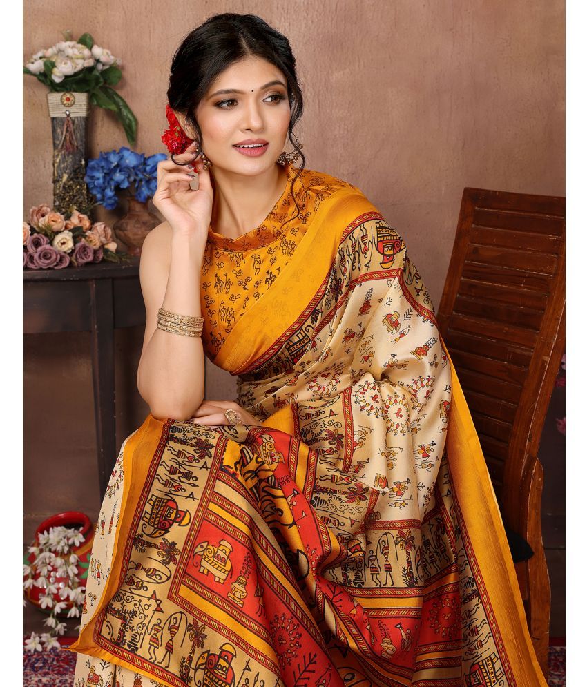     			Yashika Pack of 1 Art Silk Printed Saree With Blouse Piece ( Yellow )