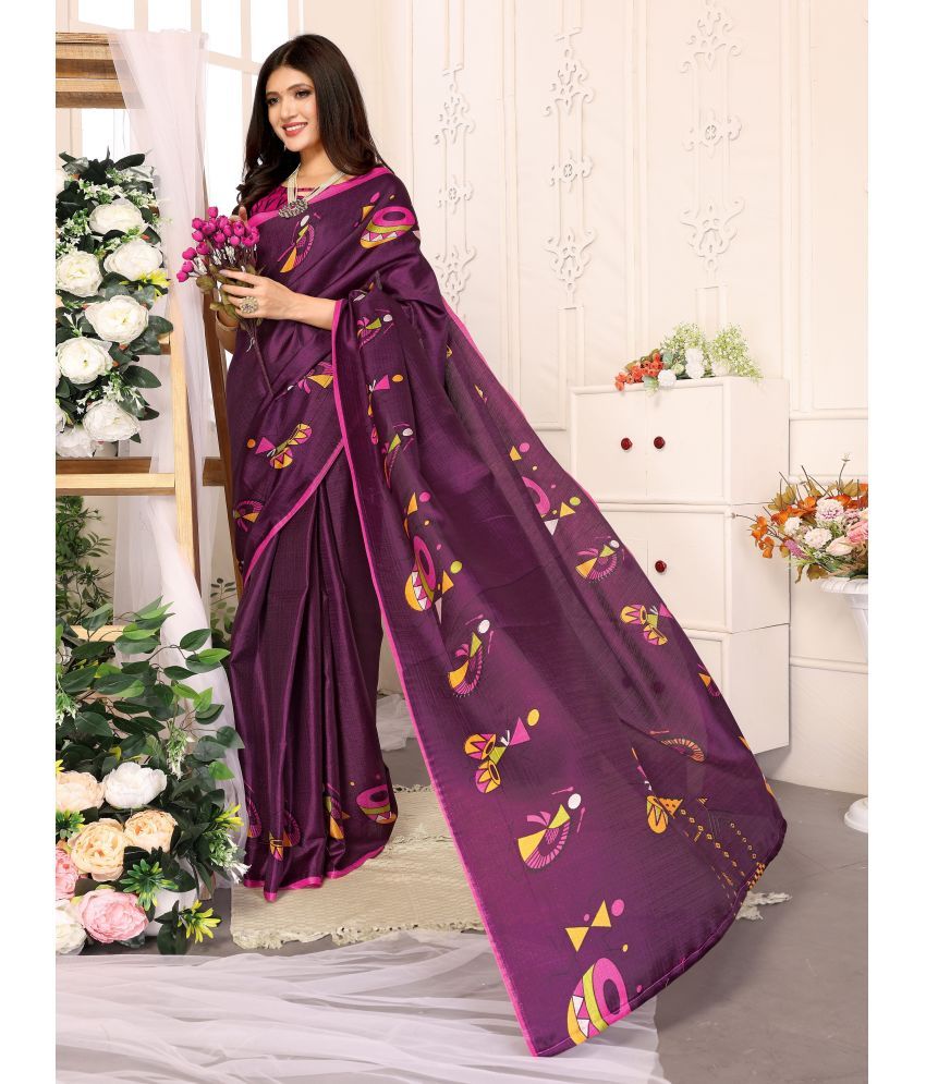     			Yashika Pack of 1 Art Silk Printed Saree With Blouse Piece ( Purple )