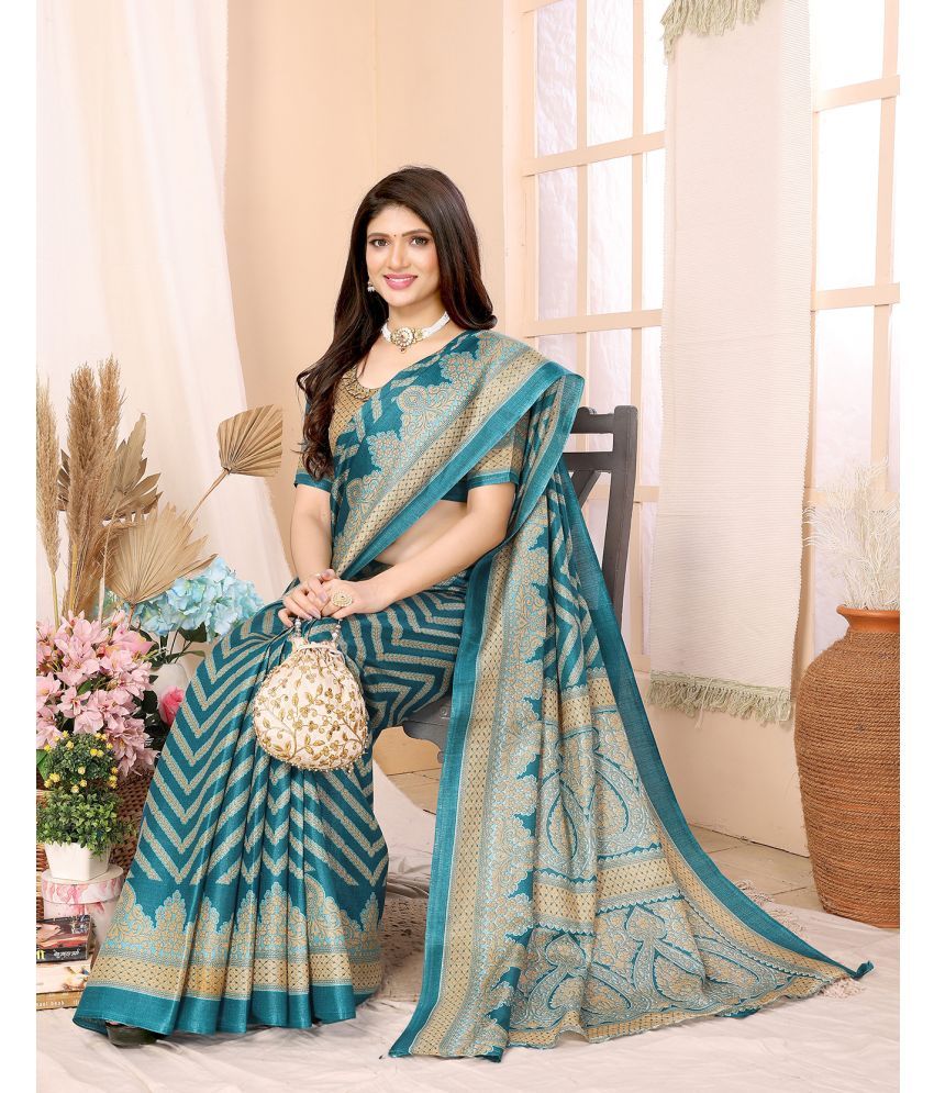     			Yashika Pack of 1 Art Silk Printed Saree With Blouse Piece ( Blue )