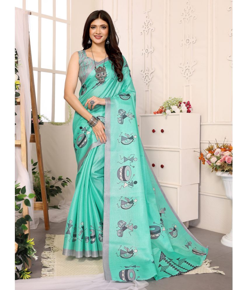     			Yashika Pack of 1 Art Silk Printed Saree With Blouse Piece ( Green )