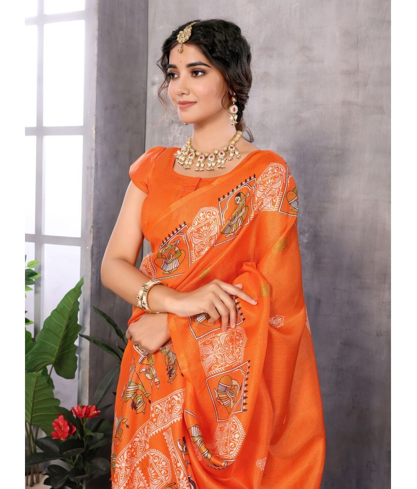     			Yashika Pack of 1 Art Silk Printed Saree With Blouse Piece ( Orange )