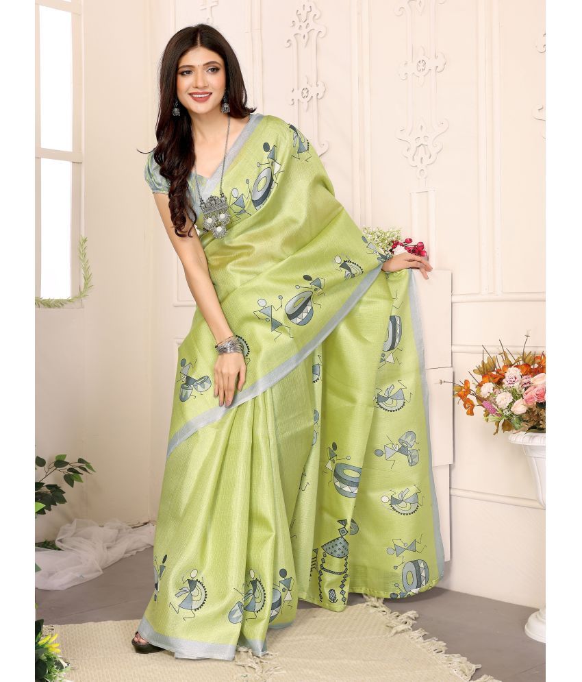     			Yashika Pack of 1 Art Silk Printed Saree With Blouse Piece ( Green )