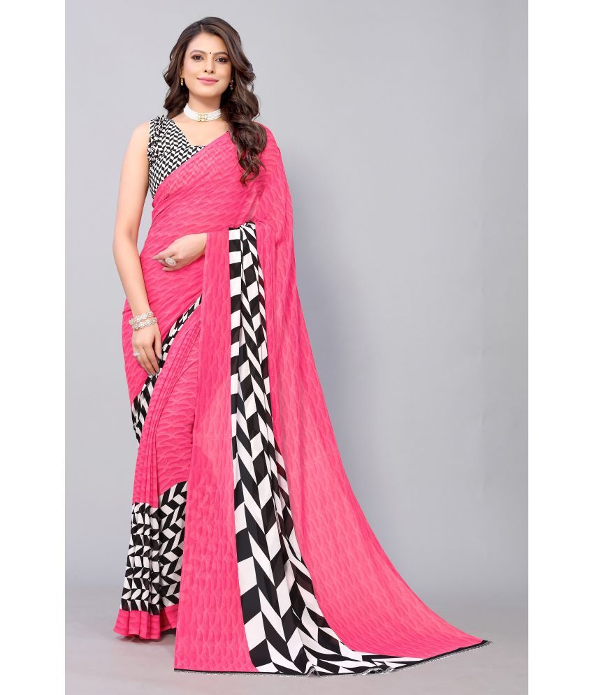     			Yashika Pack of 1 Georgette Printed Saree With Blouse Piece ( Pink )