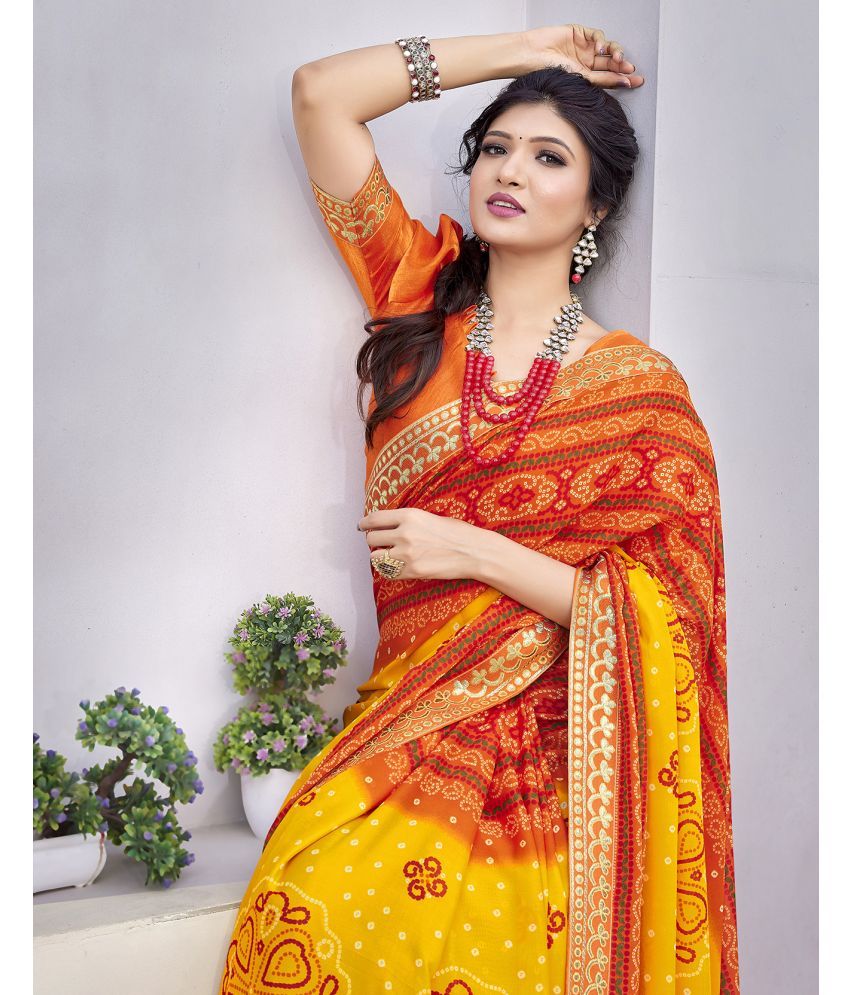     			Yashika Pack of 1 Georgette Printed Saree With Blouse Piece ( Orange )