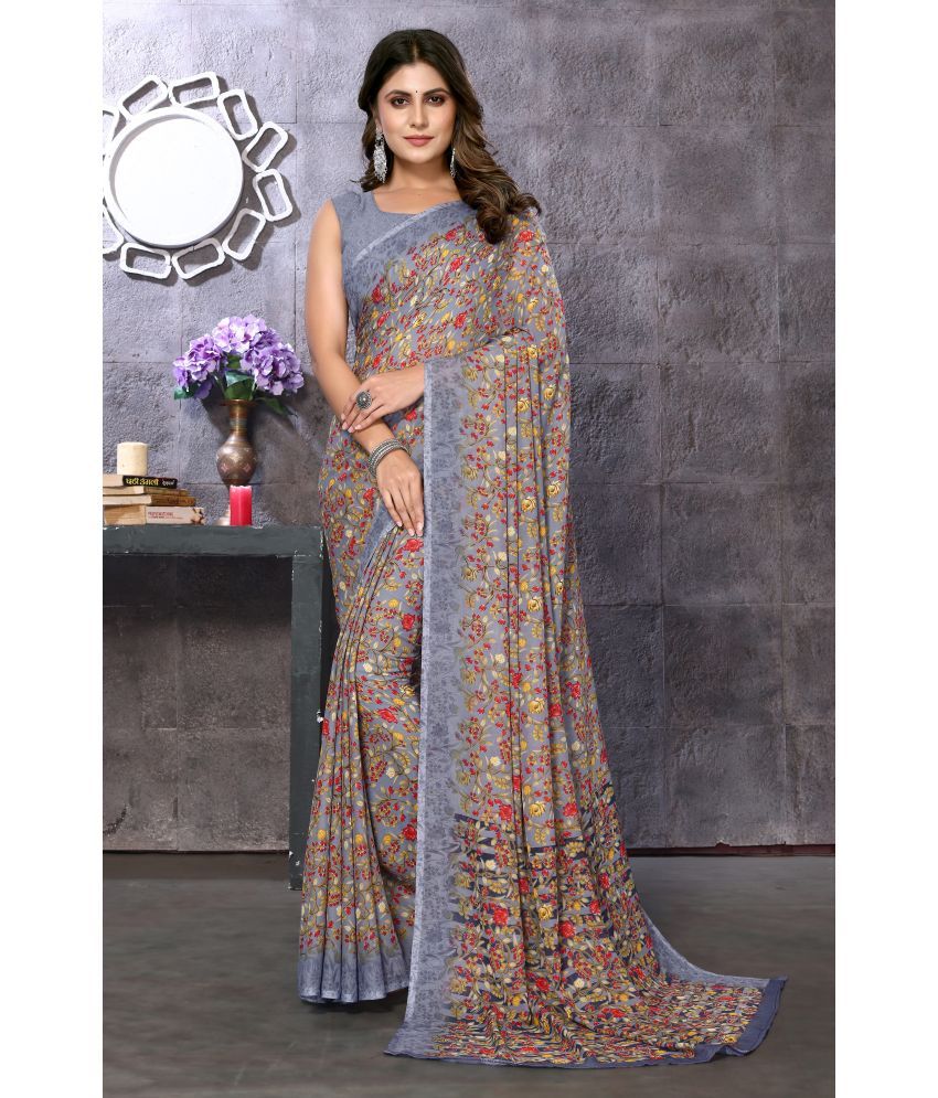     			Yashika Pack of 1 Georgette Printed Saree With Blouse Piece ( Grey )