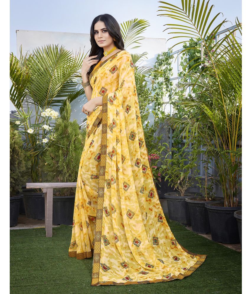     			Yashika Pack of 1 Georgette Printed Saree With Blouse Piece ( Yellow )