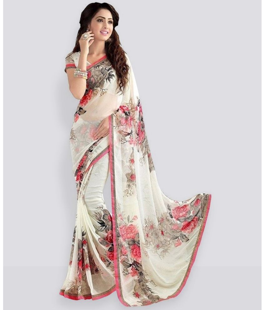     			Yashika Pack of 1 Georgette Printed Saree With Blouse Piece ( White )