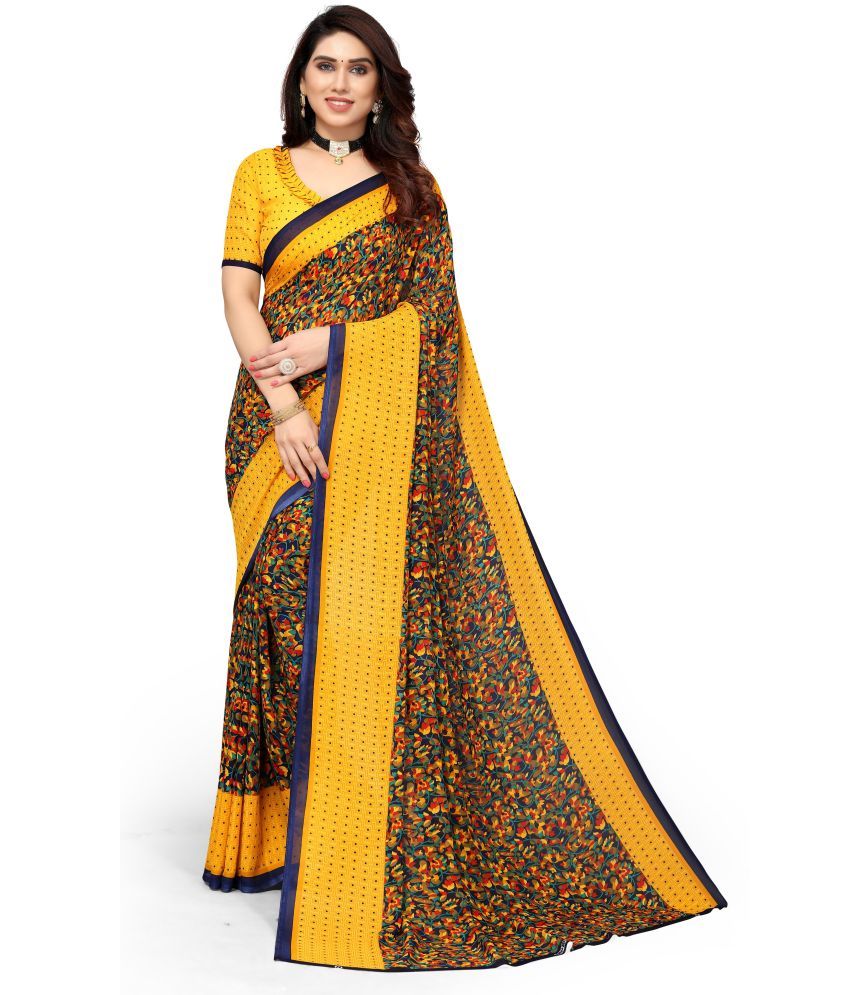     			Yashika Pack of 1 Georgette Printed Saree With Blouse Piece ( Yellow )