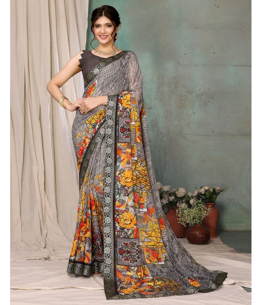     			Yashika Pack of 1 Georgette Printed Saree With Blouse Piece ( Grey )