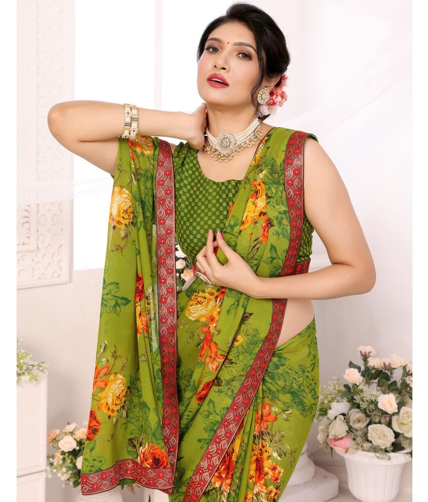     			Yashika Pack of 1 Georgette Printed Saree With Blouse Piece ( Green )