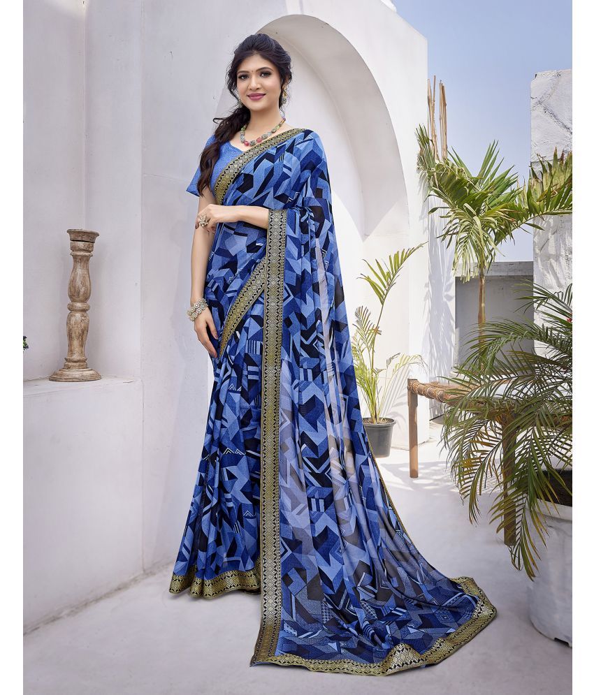     			Yashika Pack of 1 Georgette Printed Saree With Blouse Piece ( Blue )