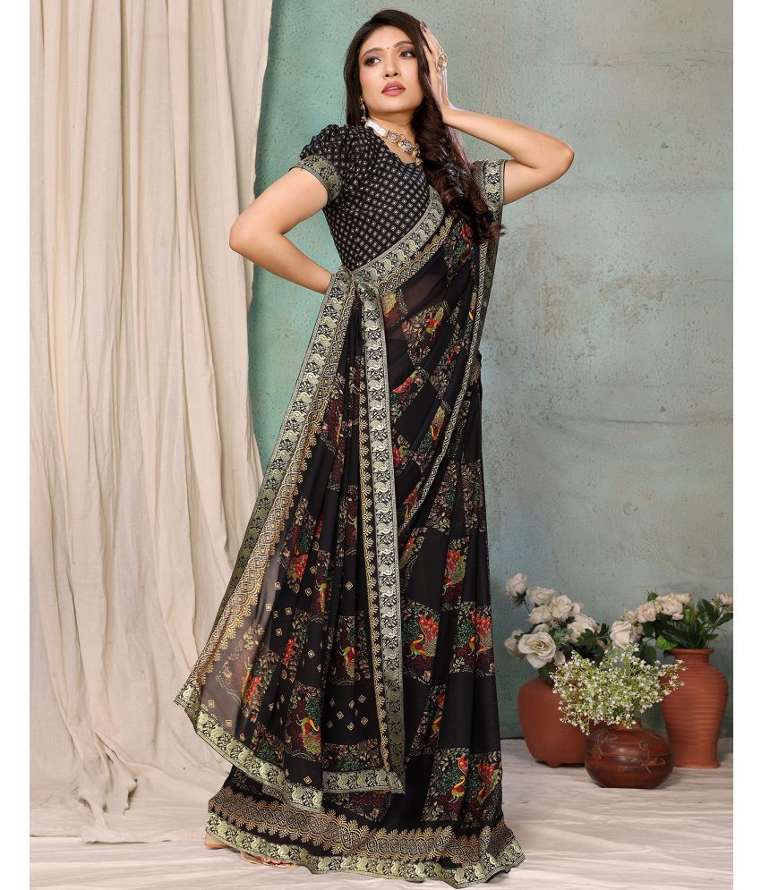     			Yashika Pack of 1 Georgette Printed Saree With Blouse Piece ( Black )