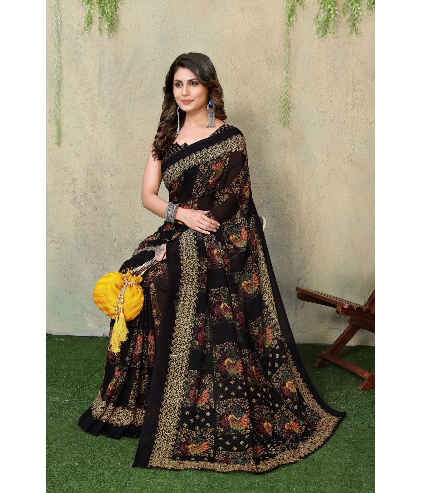     			Yashika Pack of 1 Georgette Printed Saree With Blouse Piece ( Black )