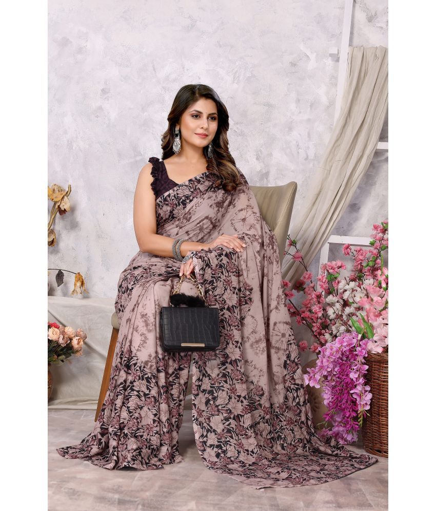     			Yashika Pack of 1 Georgette Printed Saree With Blouse Piece ( Brown )