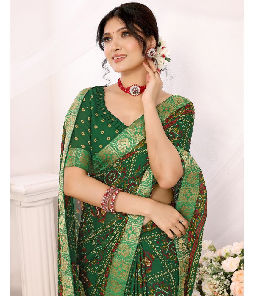     			Yashika Pack of 1 Georgette Printed Saree With Blouse Piece ( Green )