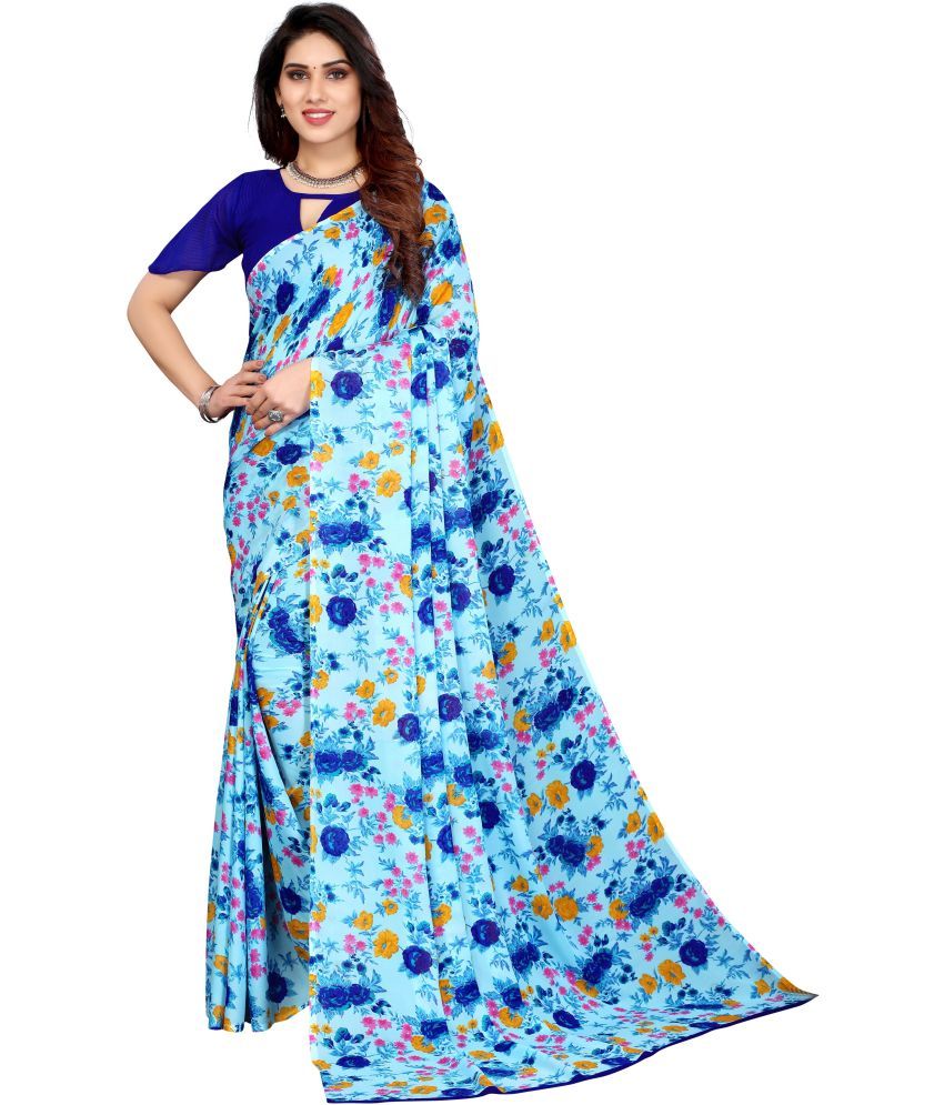     			Yashika Pack of 1 Georgette Printed Saree With Blouse Piece ( Light Blue )