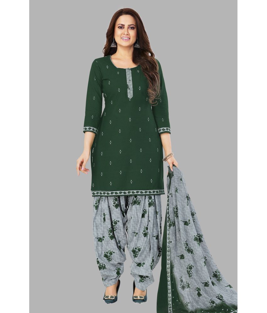     			shree jeenmata collection Unstitched Cotton Printed Dress Material - Green ( Pack of 1 )