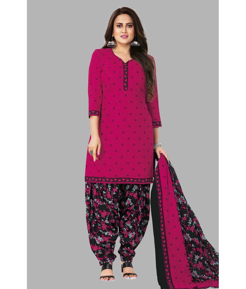     			shree jeenmata collection Unstitched Cotton Printed Dress Material - Pink ( Pack of 1 )