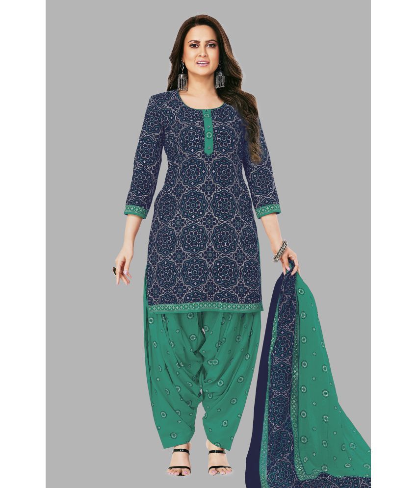     			shree jeenmata collection Unstitched Cotton Printed Dress Material - Blue ( Pack of 1 )