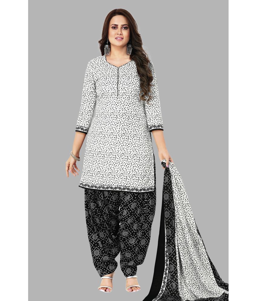     			shree jeenmata collection Unstitched Cotton Printed Dress Material - White ( Pack of 1 )