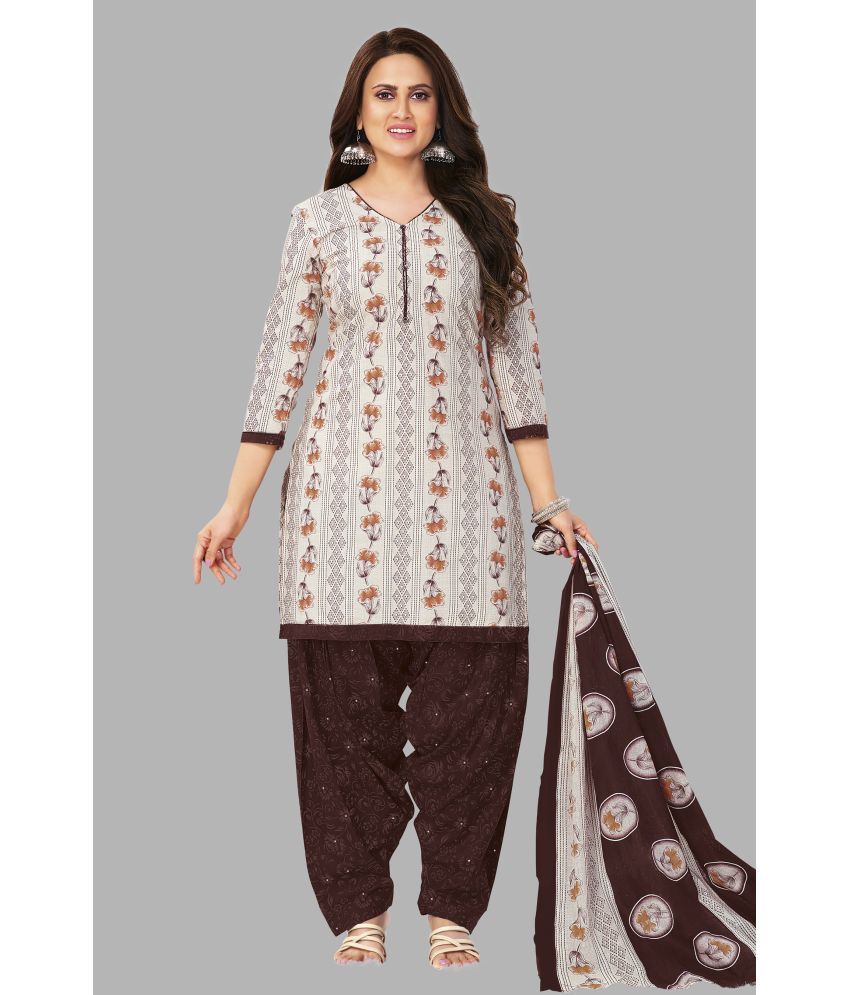     			shree jeenmata collection Unstitched Cotton Printed Dress Material - White ( Pack of 1 )