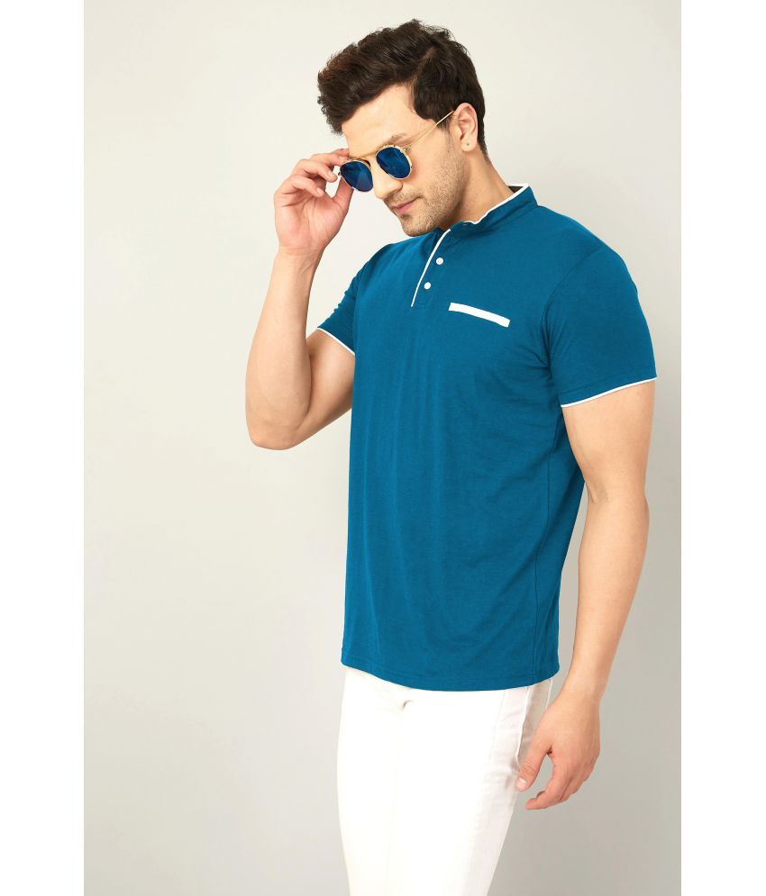     			AOOSH Cotton Blend Regular Fit Solid Half Sleeves Men's Mandarin Collar T-Shirt - Teal Blue ( Pack of 1 )