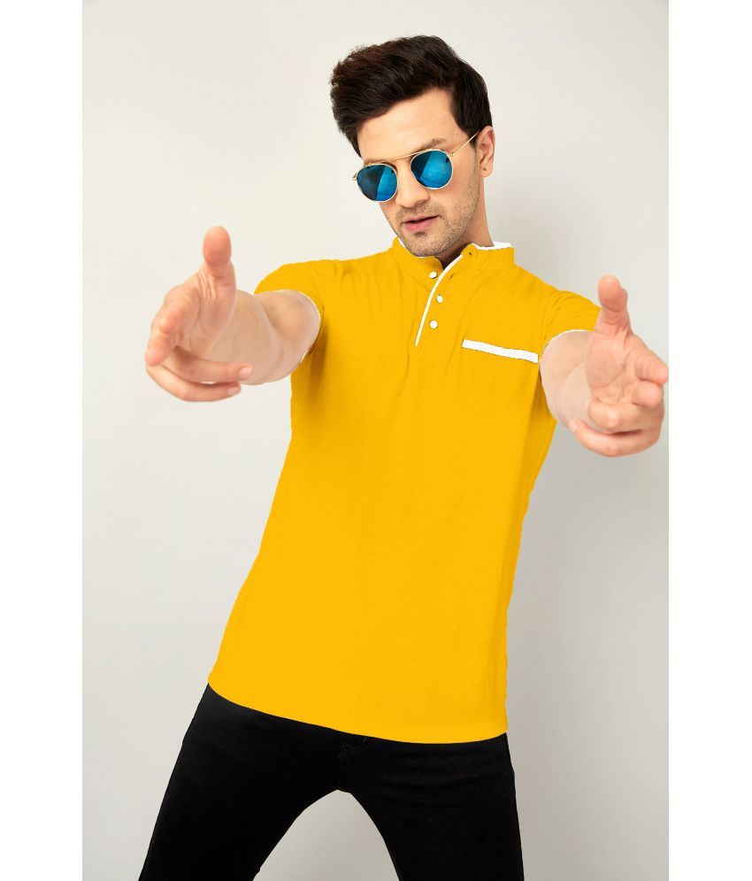     			AOOSH Cotton Blend Regular Fit Solid Half Sleeves Men's Mandarin Collar T-Shirt - Mustard ( Pack of 1 )